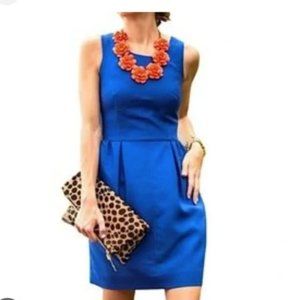 💙 LIKE NEW- J Crew BLUE " Allie" Pleated Wool/Silk Shift Dress Size 0